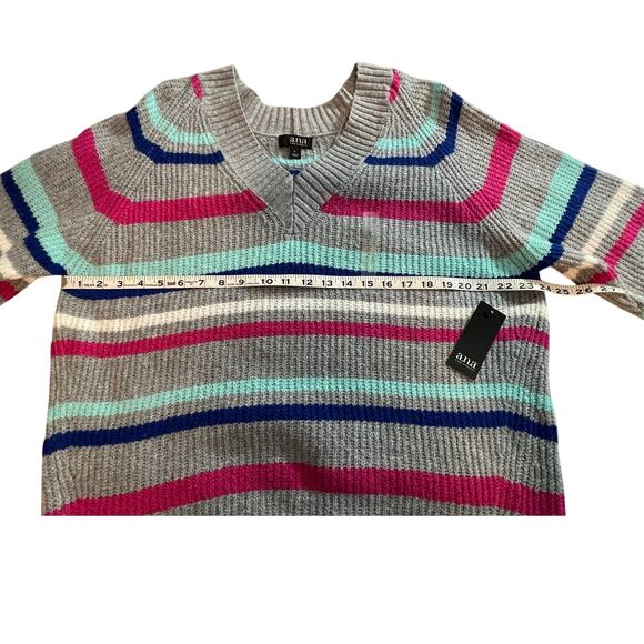 NWT A.N.A. Womens Gray Multicolor Striped V-Neck Pullover Sweater L MSRP $44 - Picture 12 of 16